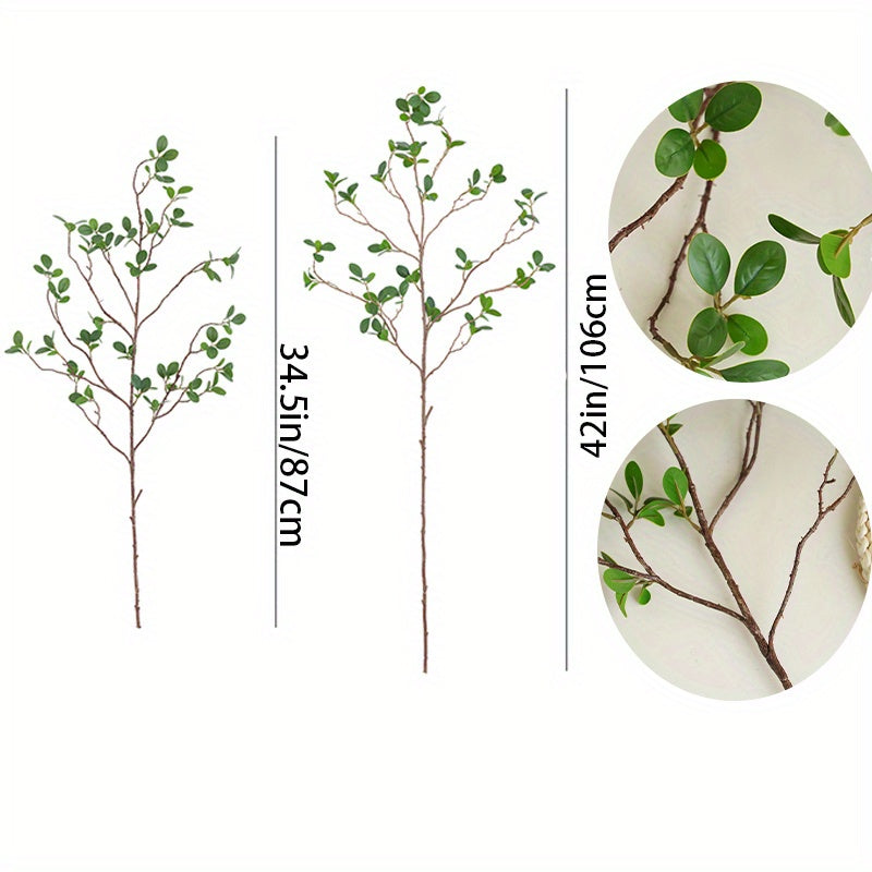 2pcs Lifelike Artificial Ficus Branches - Versatile Green Eucalyptus Stems for Home, Office, Wedding Decor & Vase Fillers - Perfect for Spring & Summer