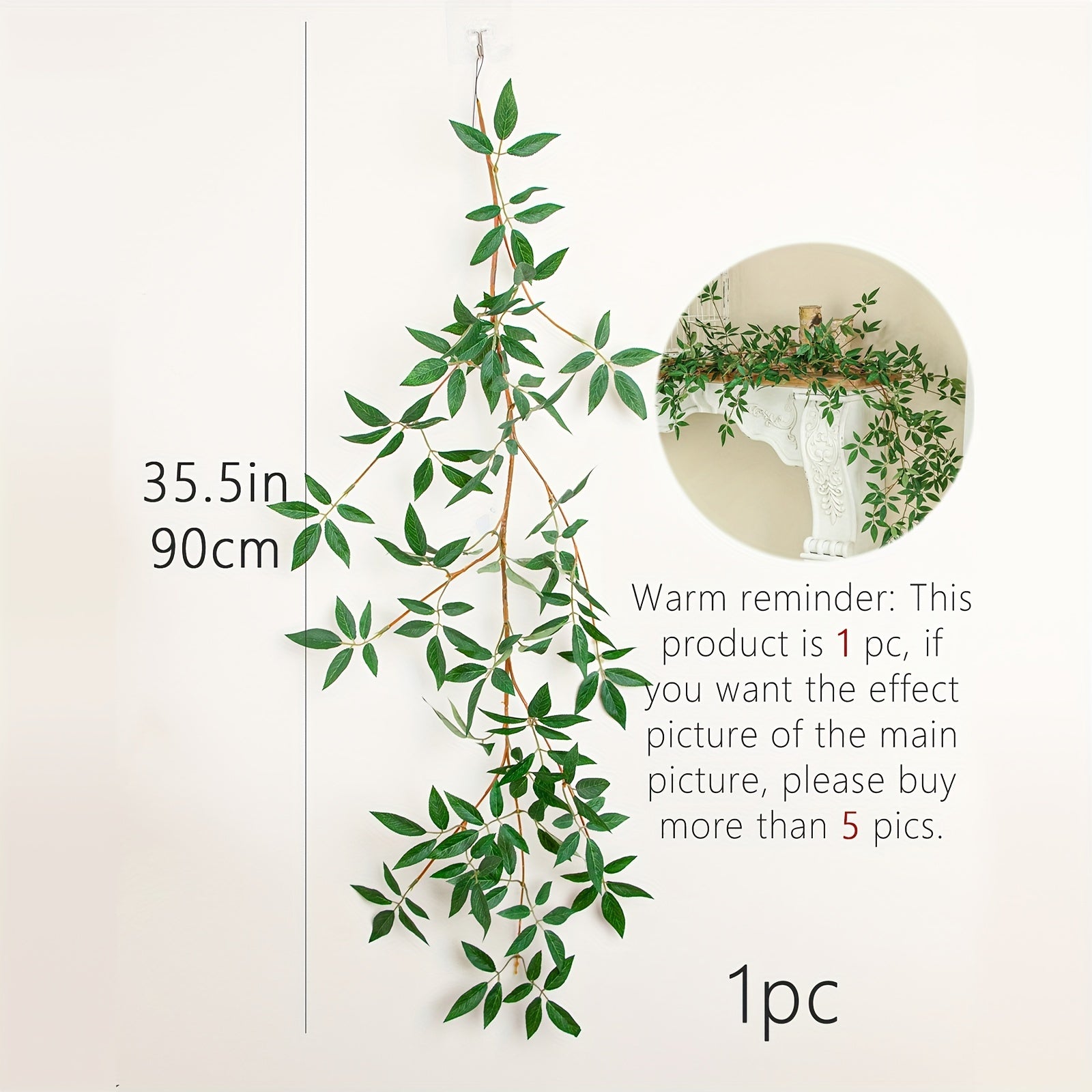 1pc, 27-inch Woody Leaf Italian Ruscus Green Stem, Artificial Green Leaf Wreath Vine Hanging Spray, For DIY Wedding Arch Bouquet