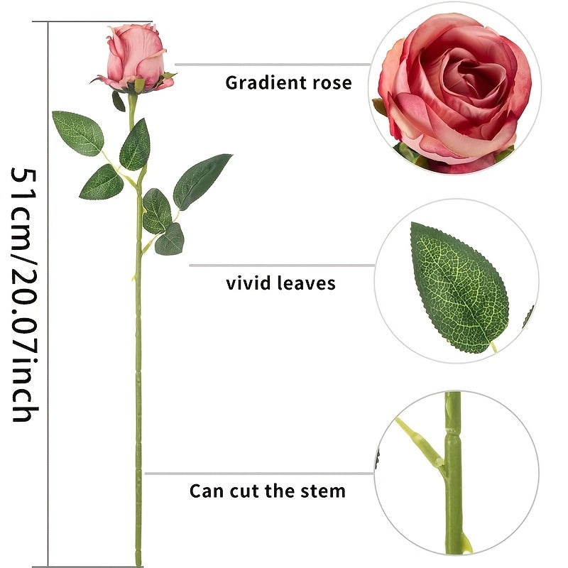 DuHouse 5/10pcs Artificial Silk Roses Fake Flowers Bouquet Long Stems for Wedding Home Party Decoration