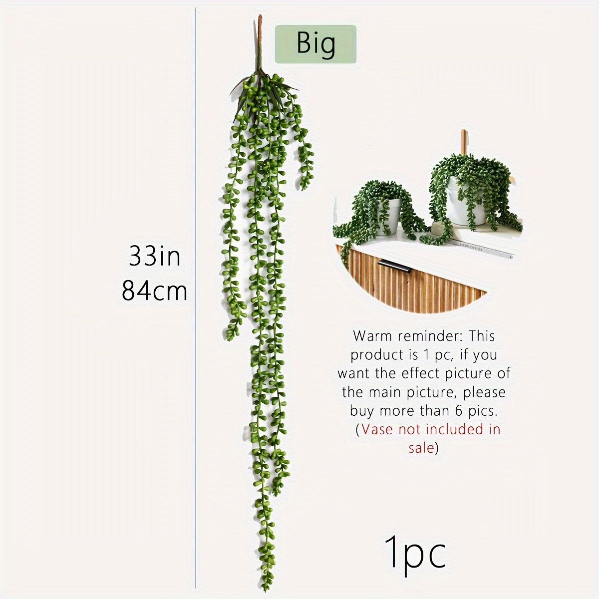 1pc, Artificial Green Plant Lover Tear Vine Home Decoration Fake Flower Buddha Bead Wall Hanging Simulation Green Plant Ceiling Plants