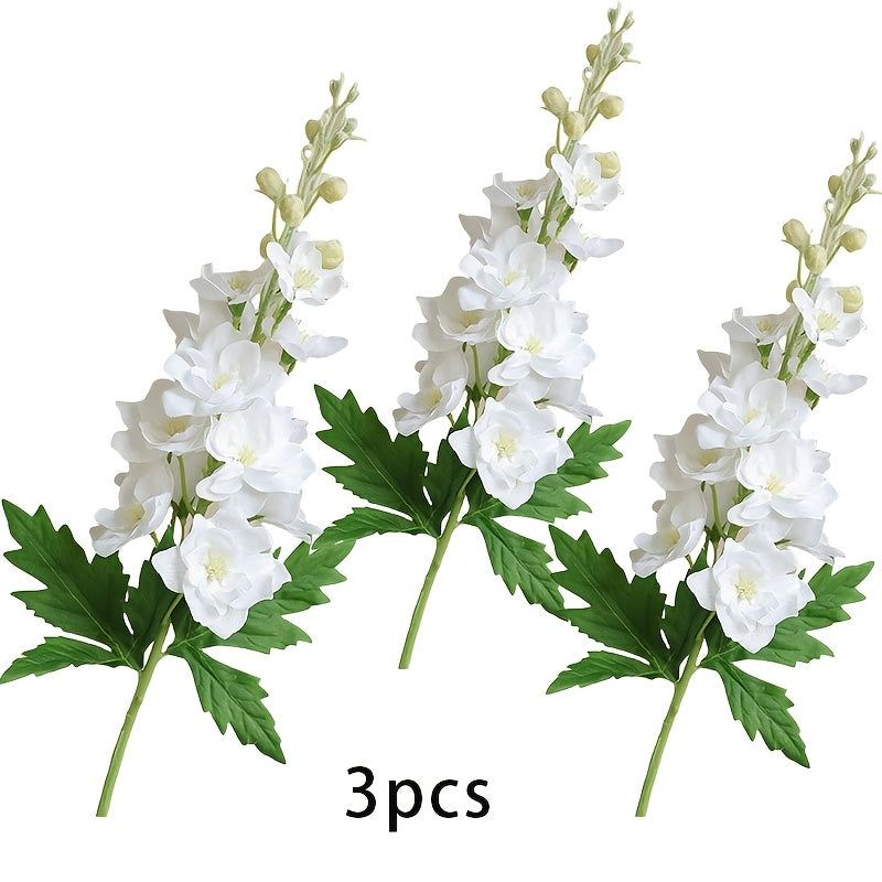 3pcs Fake Flowers Artificial Flowers Silk Flowers Larkspur Artificial Flowers Long Stem Flowers for Tall Vase Home Wedding Party Decor