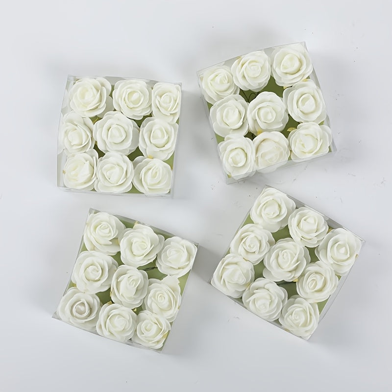 36pcs, Artificial Flower Plastic Rose, Mini Artificial Rose Box, You Will Receive 4 Boxes, A Total of 36 Mini Roses, UV Resistant Artificial Flowers, DIY Decorative Flowers, Valentine&