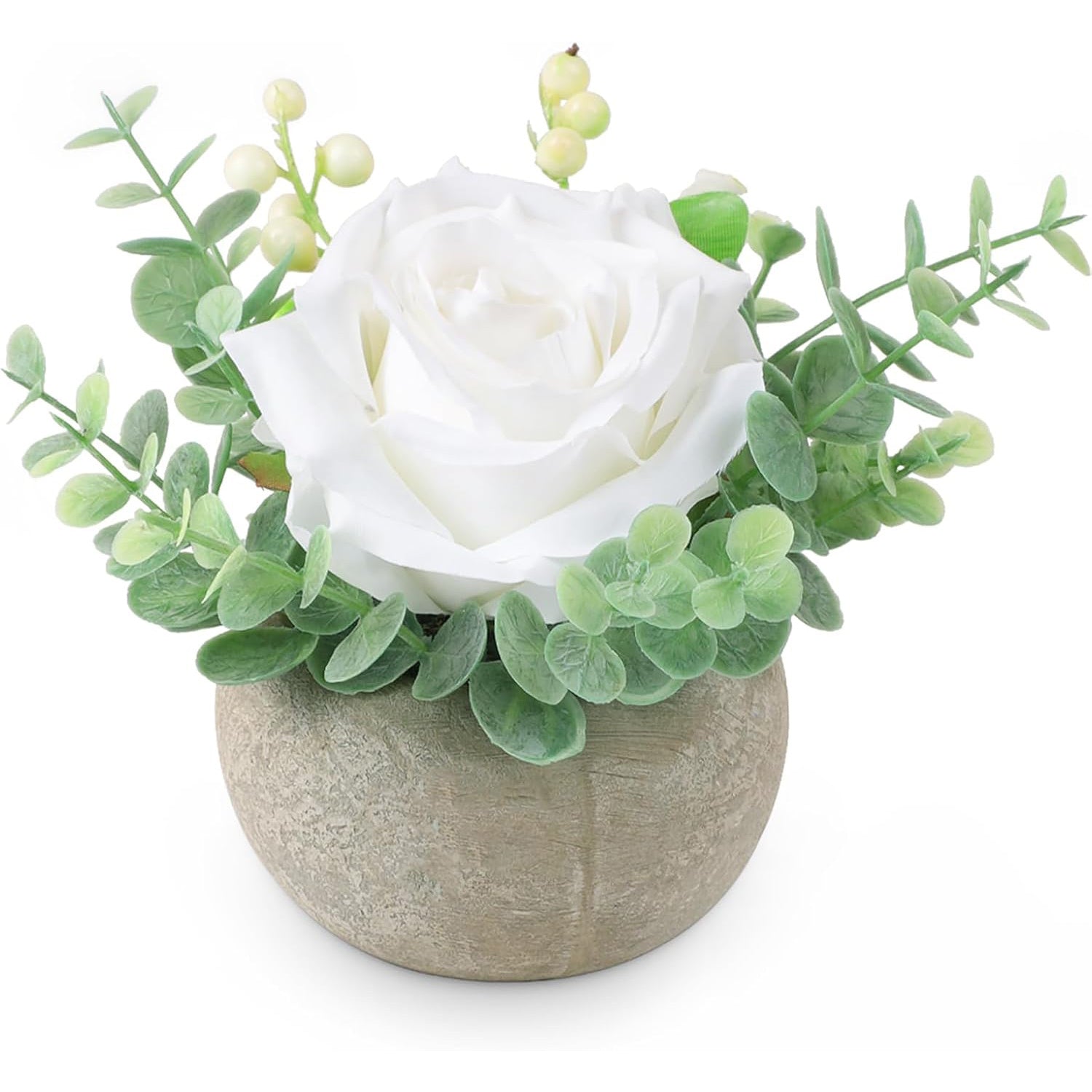1pc Classic Artificial Rose and Greenery Arrangement in Pot - 6in Plastic Floral Decor for Office, Bookshelf, Bedroom, Living Room - Ideal for Christmas, Thanksgiving, Valentine&