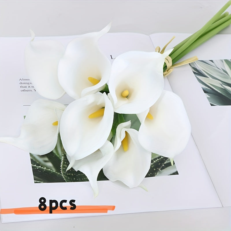 Boho Style 8 Pcs Artificial Calla Lily Bouquet - Plastic Faux Flowers, Decorative Swag for Home, Kitchen, Wedding Decor, Perfect for Mother&