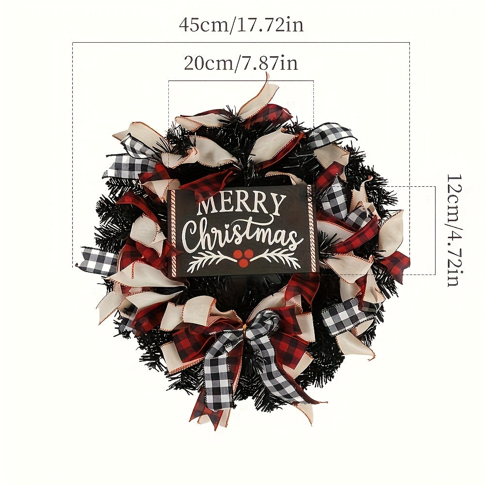 1pc Festive Fabric Christmas Wreath with Black Faux Leaves and Bow - Wall Mountable Holiday Decor for Home, Living Room, Kitchen, Door, Window, Patio, Wedding, Christmas, Thanksgiving, New Year, Mother&