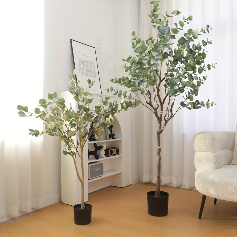 Festive Flair, Modern Artificial Eucalyptus Tree in Pot - Silk Silvery Dollar Leaves, Perfect for Wedding, Living Room, Office Decor & Housewarming Gift