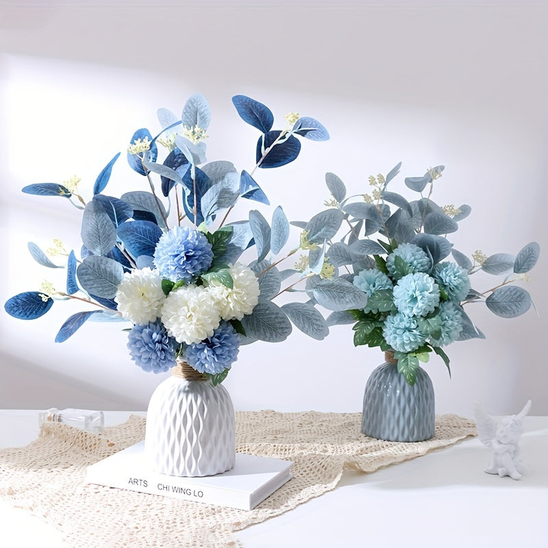 Elegant Artificial Chrysanthemum & Eucalyptus Bouquet - Perfect for Home, Kitchen, Dining Decor | Ideal for Weddings, Holidays, Thanksgiving, Halloween & Harvest Celebrations | Long-Lasting Floral Arrangement, Easy Setup