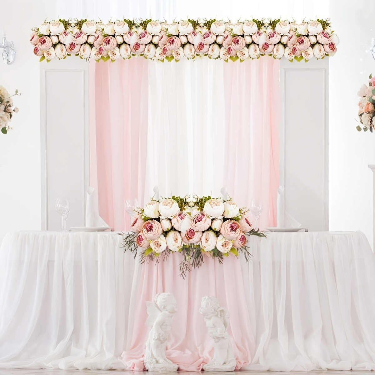 Duovlo Artificial Peony Silk Flowers, Versatile Plastic Faux Peonies for Home Decor, Tabletop Display with No Container Included for Wedding, Thanksgiving, Christmas, Easter, Mother&