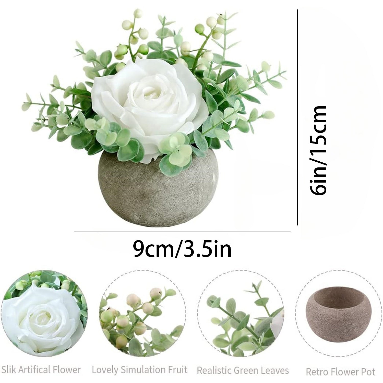 1pc Classic Artificial Rose and Greenery Arrangement in Pot - 6in Plastic Floral Decor for Office, Bookshelf, Bedroom, Living Room - Ideal for Christmas, Thanksgiving, Valentine&