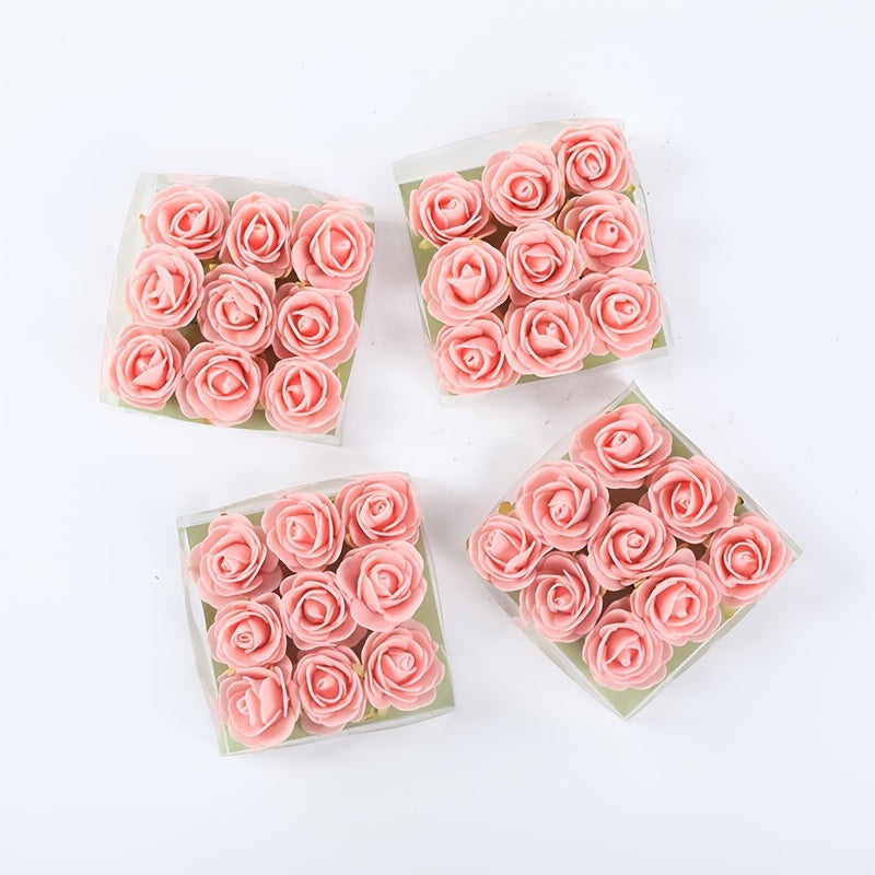 36pcs, Artificial Flower Plastic Rose, Mini Artificial Rose Box, You Will Receive 4 Boxes, A Total of 36 Mini Roses, UV Resistant Artificial Flowers, DIY Decorative Flowers, Valentine&
