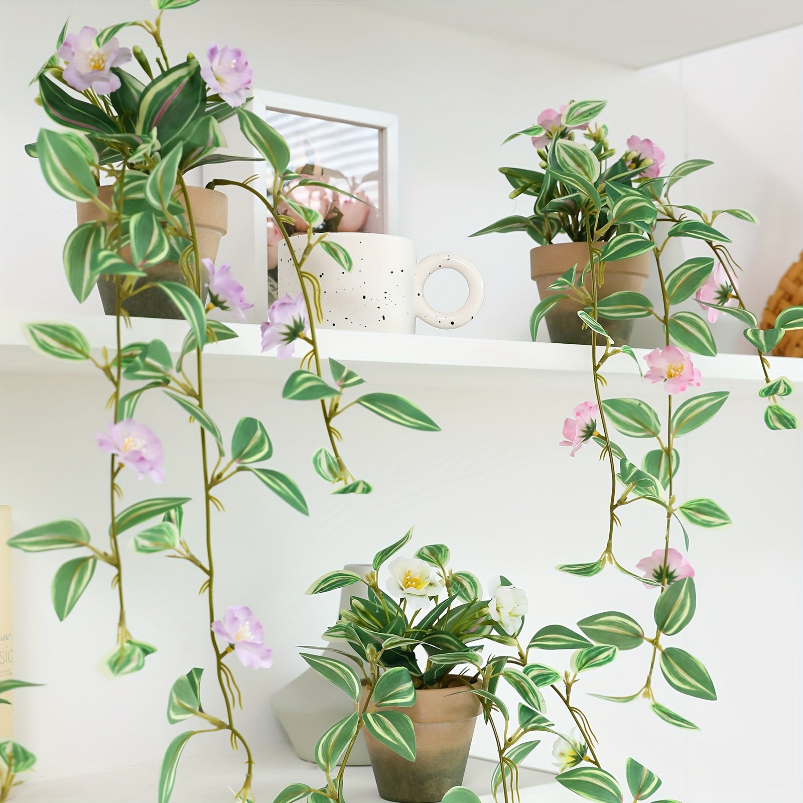 Charming Faux Hanging Petunia with Mini Pot - Perfect for Indoor & Outdoor Decor, Wall, Balcony, and Home Accents