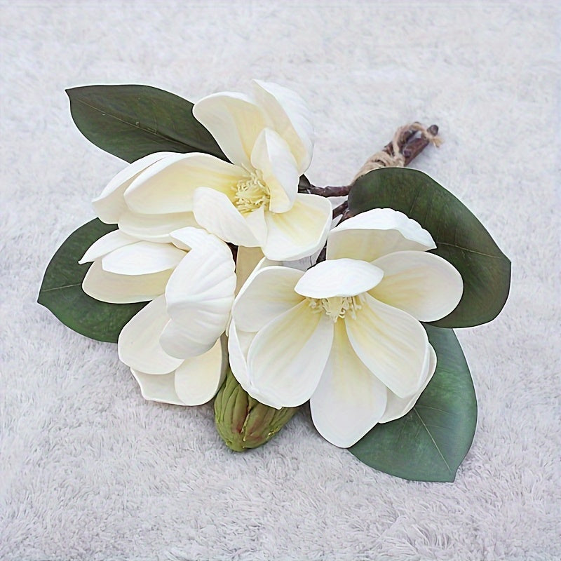 4pcs Set of Premium Artificial Magnolia Flowers - Real Touch Faux Blooms for Elegant Home Decor & Table Centerpieces, Perfect for Christmas, Valentine&