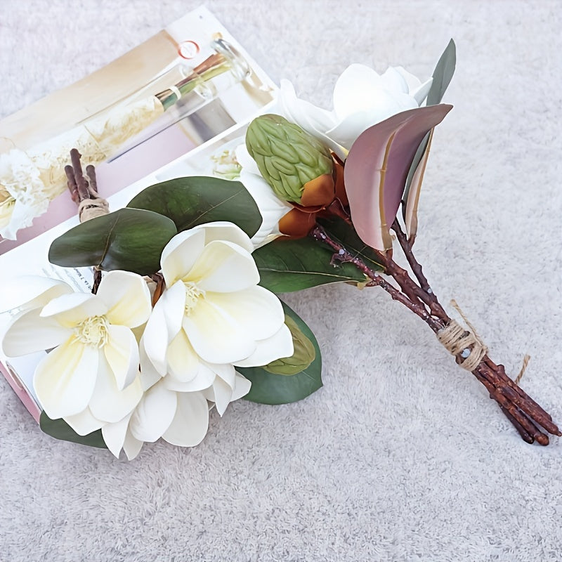 4pcs Set of Premium Artificial Magnolia Flowers - Real Touch Faux Blooms for Elegant Home Decor & Table Centerpieces, Perfect for Christmas, Valentine&