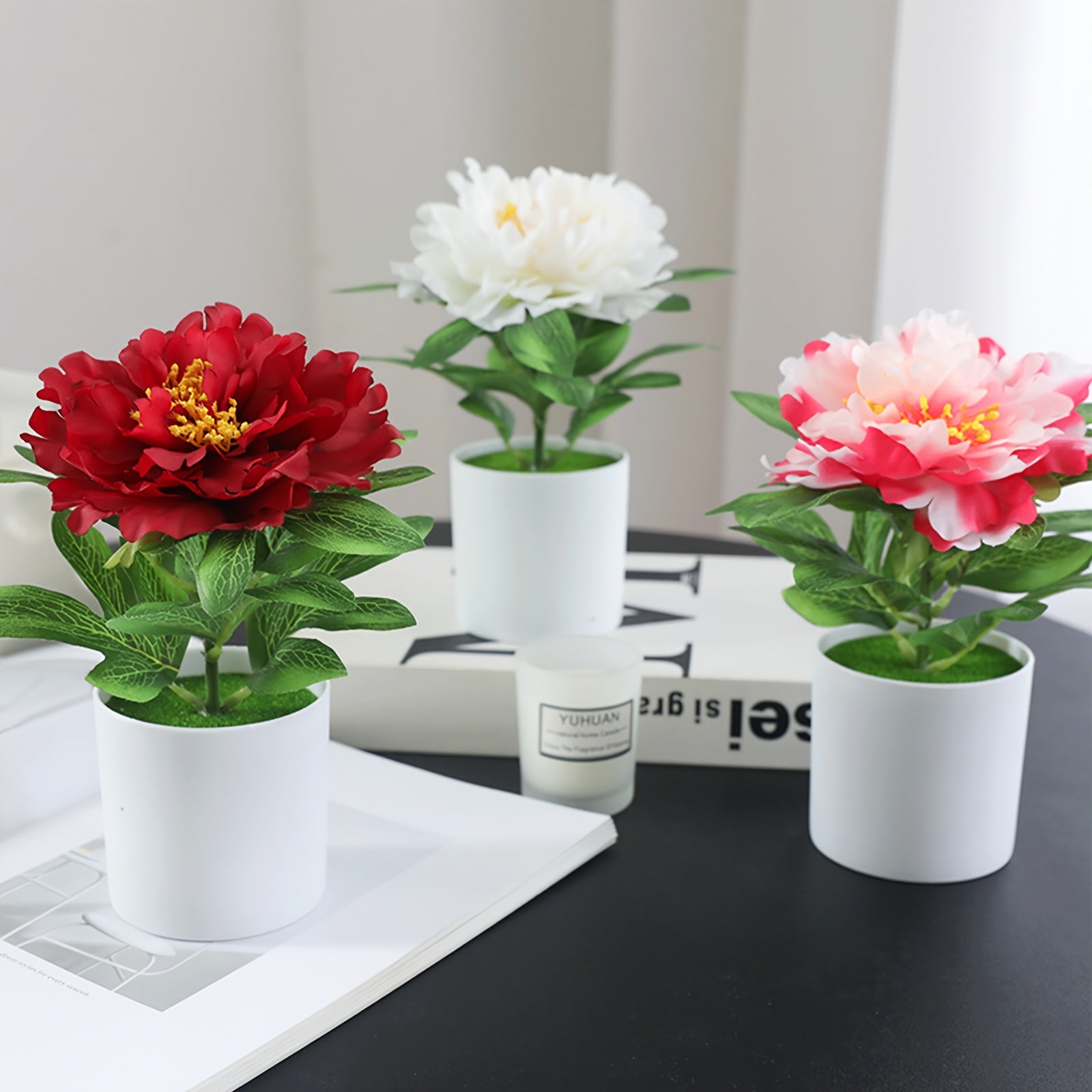 MOHUAGE Lifelike Artificial Peony in Pot - Perfect for Home & Office Decor, Ideal for Spring, St. Patrick&