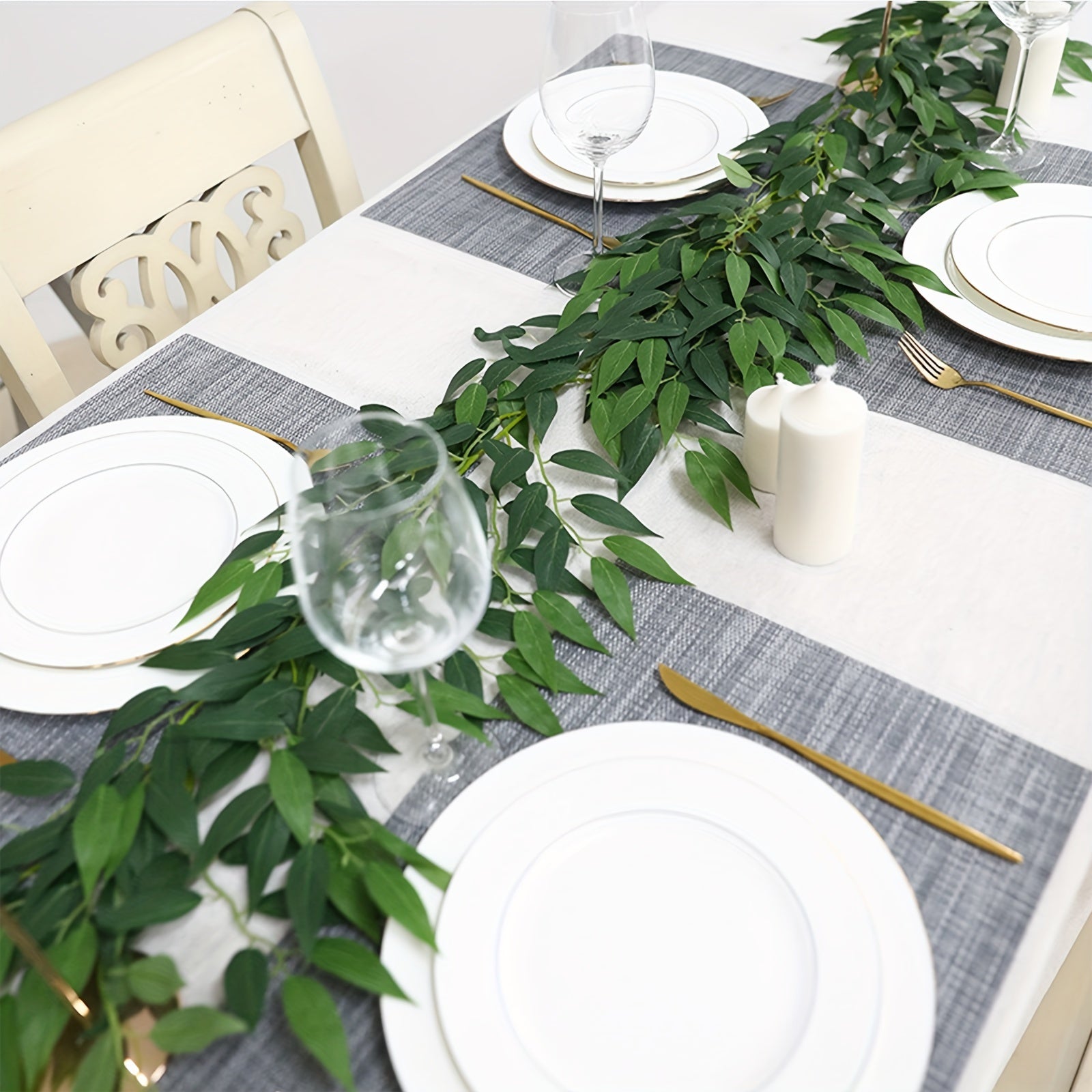 4pcs MOHUAGE Classic Style Plastic Fake Vine Plants, Realistic Green Leaves for Home, Garden, Wedding, Christmas, Thanksgiving, Easy Install, Durable, Versatile Seasonal Decorations