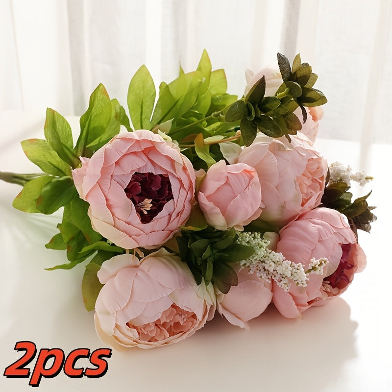 Elegant 2pcs Champagne Peony Silk Flowers - Perfect for DIY Crafts, Bridal Bouquets & Home Decor | Versatile for Any Room & Holiday