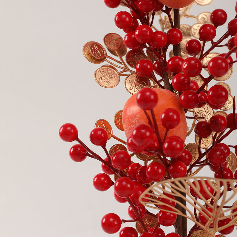 20in Golden Ginkgo & Red Berry Artificial Bouquet - Perfect for Chinese New Year, Home & Office Decor