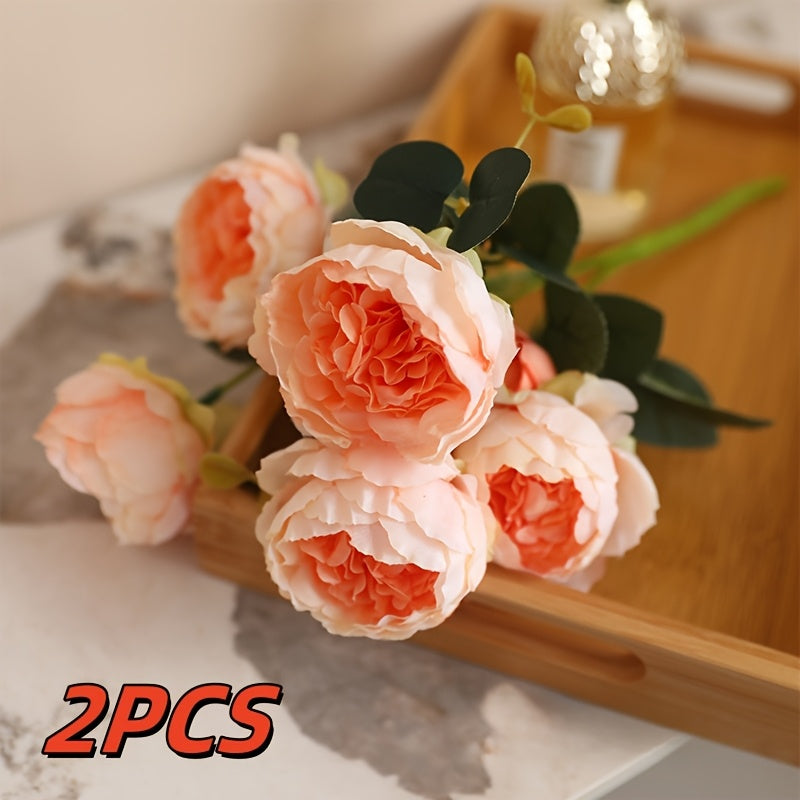 2pcs Lifelike Peony Artificial Flowers - 5 Blooms Each, Perfect for Weddings, Engagements & Home Decor, Best for Christmas, Perfect for Thanksgiving