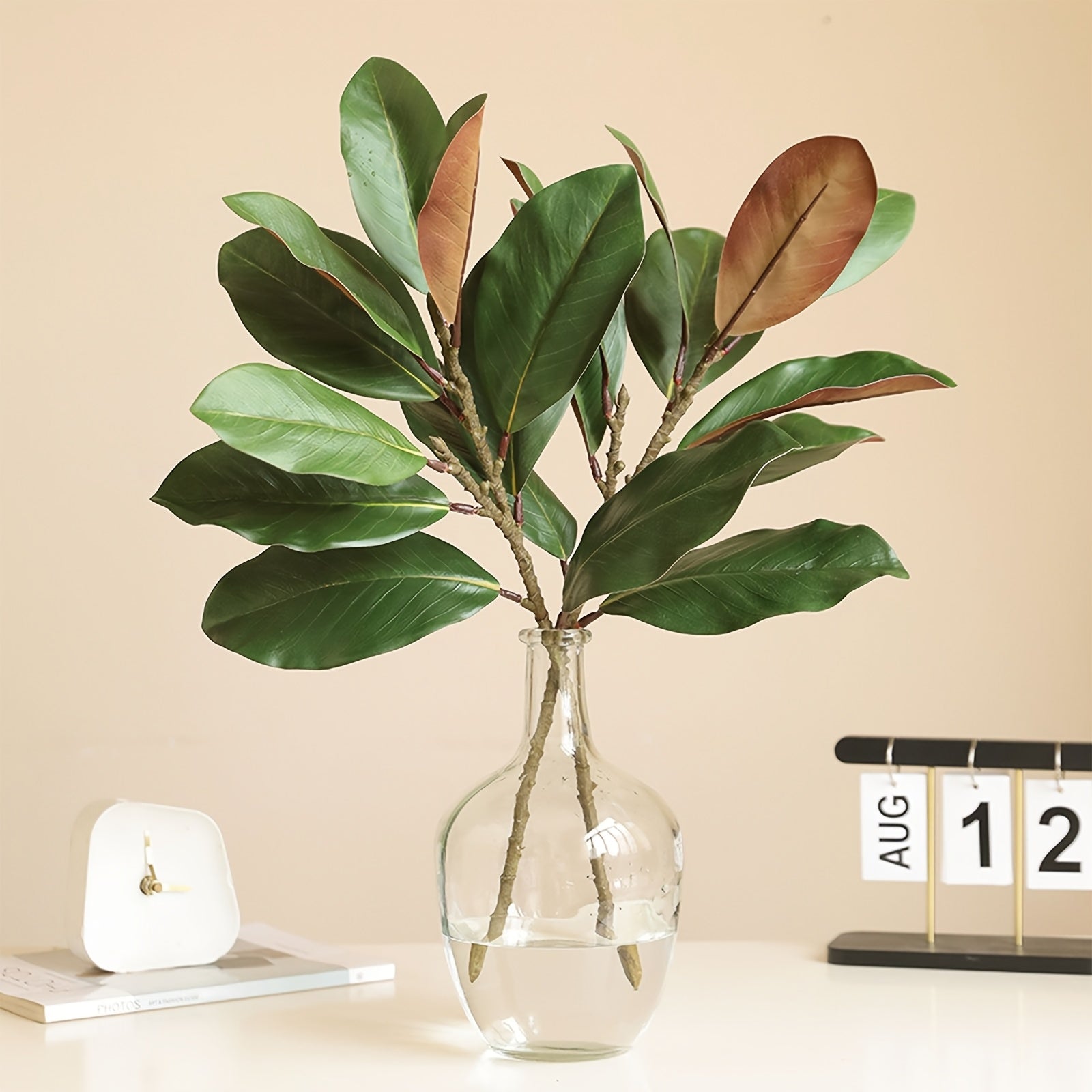3/5pcs Artificial Simulation Magnolia Flower Plant Magnolia Branch Artificial Green Plant Stem Fake Eucalyptus Decoration Wedding Home Centerpiece Bouquet Flower Arrangement, Spring And Summer Easter Decoration, Simulation Green Plant