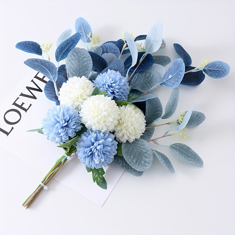 Elegant Artificial Chrysanthemum & Eucalyptus Bouquet - Perfect for Home, Kitchen, Dining Decor | Ideal for Weddings, Holidays, Thanksgiving, Halloween & Harvest Celebrations | Long-Lasting Floral Arrangement, Easy Setup