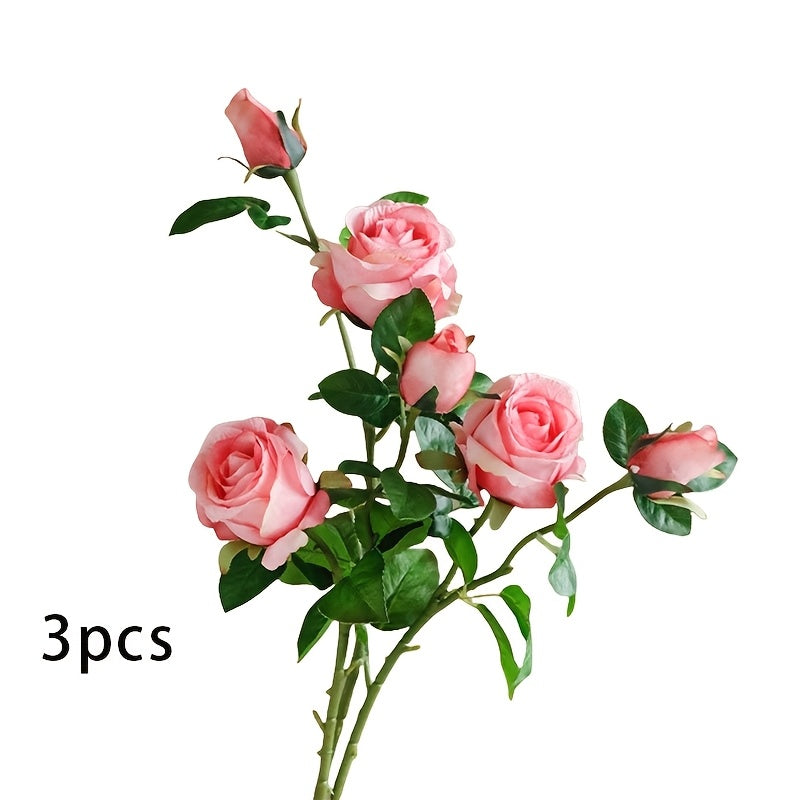 3pcs Elegant Lace Rose Artificial Flowers with Long Stems - Perfect for DIY Wedding Bouquets, Table Centerpieces & Home Decor