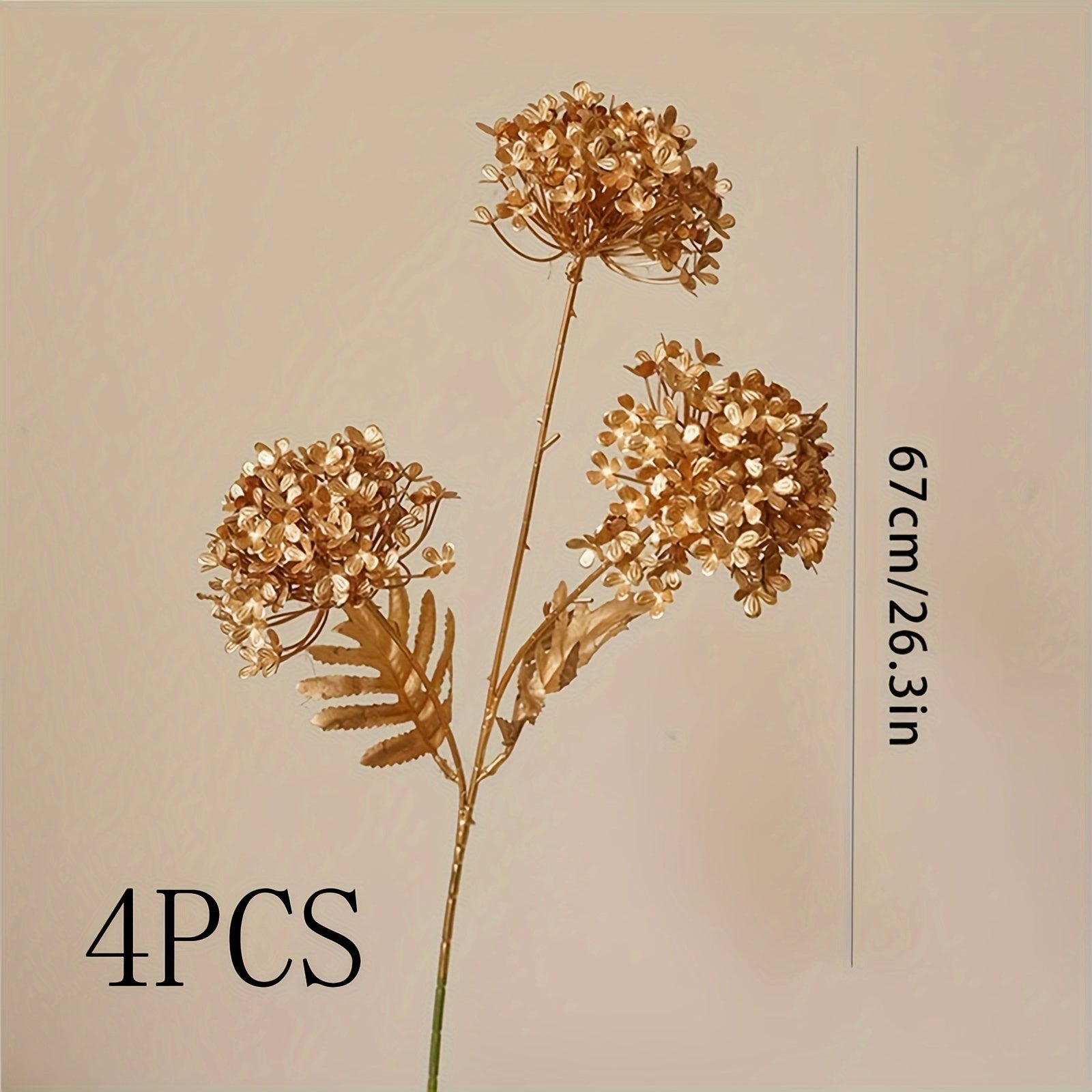 4/8pcs Golden Artificial Hydrangea Flowers, Plastic Faux Plant Stems for Vase, Home Garden Wedding Party Decor, All-Season Spring Tabletop Decoration, Ideal for Christmas, Halloween, Easter, Valentine&