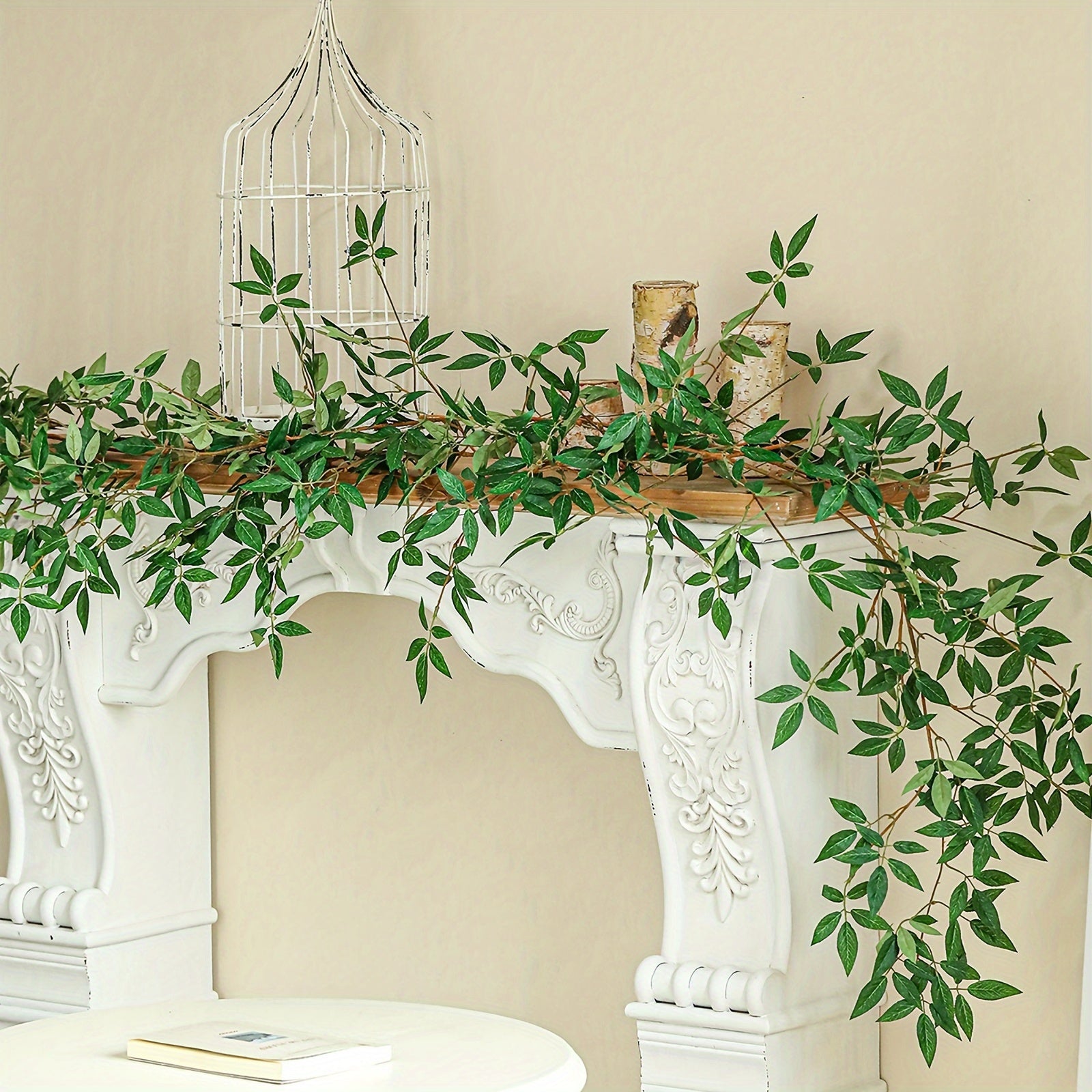 1pc, 27-inch Woody Leaf Italian Ruscus Green Stem, Artificial Green Leaf Wreath Vine Hanging Spray, For DIY Wedding Arch Bouquet