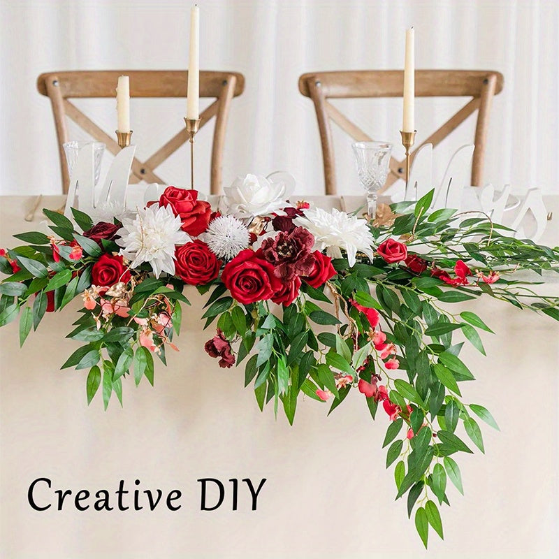 2-Pack Artificial Willow Garland, Silk Green Leaves Faux Hanging Plants, Plastic Greenery Decoration for Wedding Arch, Bedroom Wall, Party, Apartment, Room Decor - Ideal for St. Patrick&