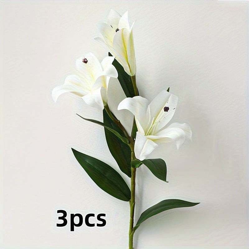 3 Pack Multi-Head Artificial Lily Flowers, No Power Needed, Faux Plastic Floral Craft for Home, Office Decor, Special Occasions, and Holiday Decorations