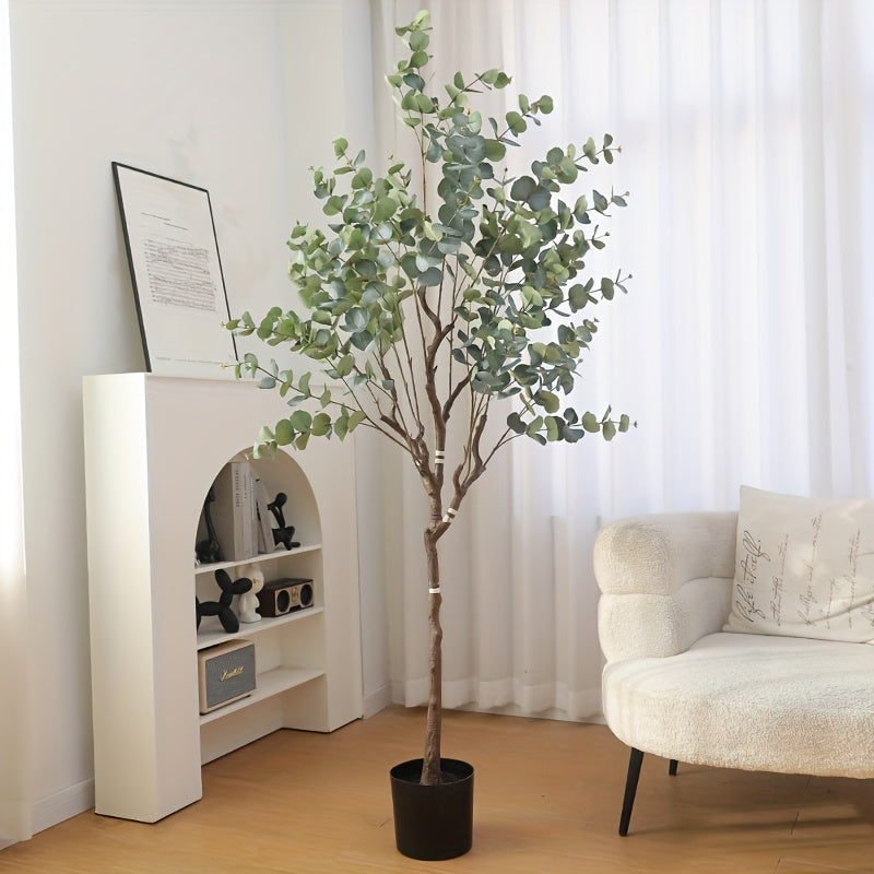 Festive Flair, Modern Artificial Eucalyptus Tree in Pot - Silk Silvery Dollar Leaves, Perfect for Wedding, Living Room, Office Decor & Housewarming Gift