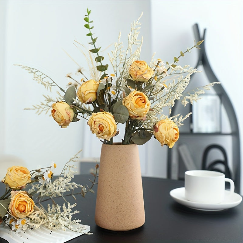 3-Head Artificial Daisy & Rose Bouquet - Perfect for Home, Wedding, Holiday Decor | Table Centerpiece, Birthday, Valentine&