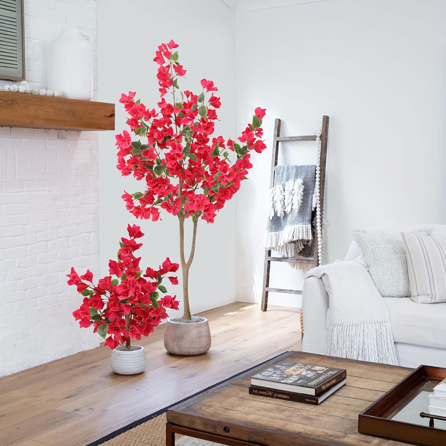 Set of 1/2 Artificial Bougainvillea Trees, Chambray Material, Lifelike Maintenance-Free Plant for Home & Office Decor, Perfect for Holidays, Housewarming, Themed Displays & Room Accents