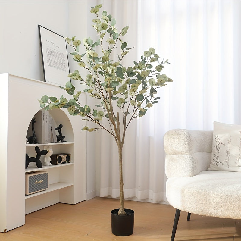 Festive Flair, Modern Artificial Eucalyptus Tree in Pot - Silk Silvery Dollar Leaves, Perfect for Wedding, Living Room, Office Decor & Housewarming Gift