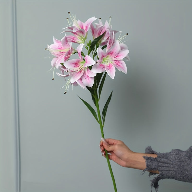 1pc Luxurious Silk Lily Bouquet with 10 Blooms - Perfect for DIY Wedding Decor, Bridal Showers, Easter & Birthday Parties - Durable Faux Floral Arrangement
