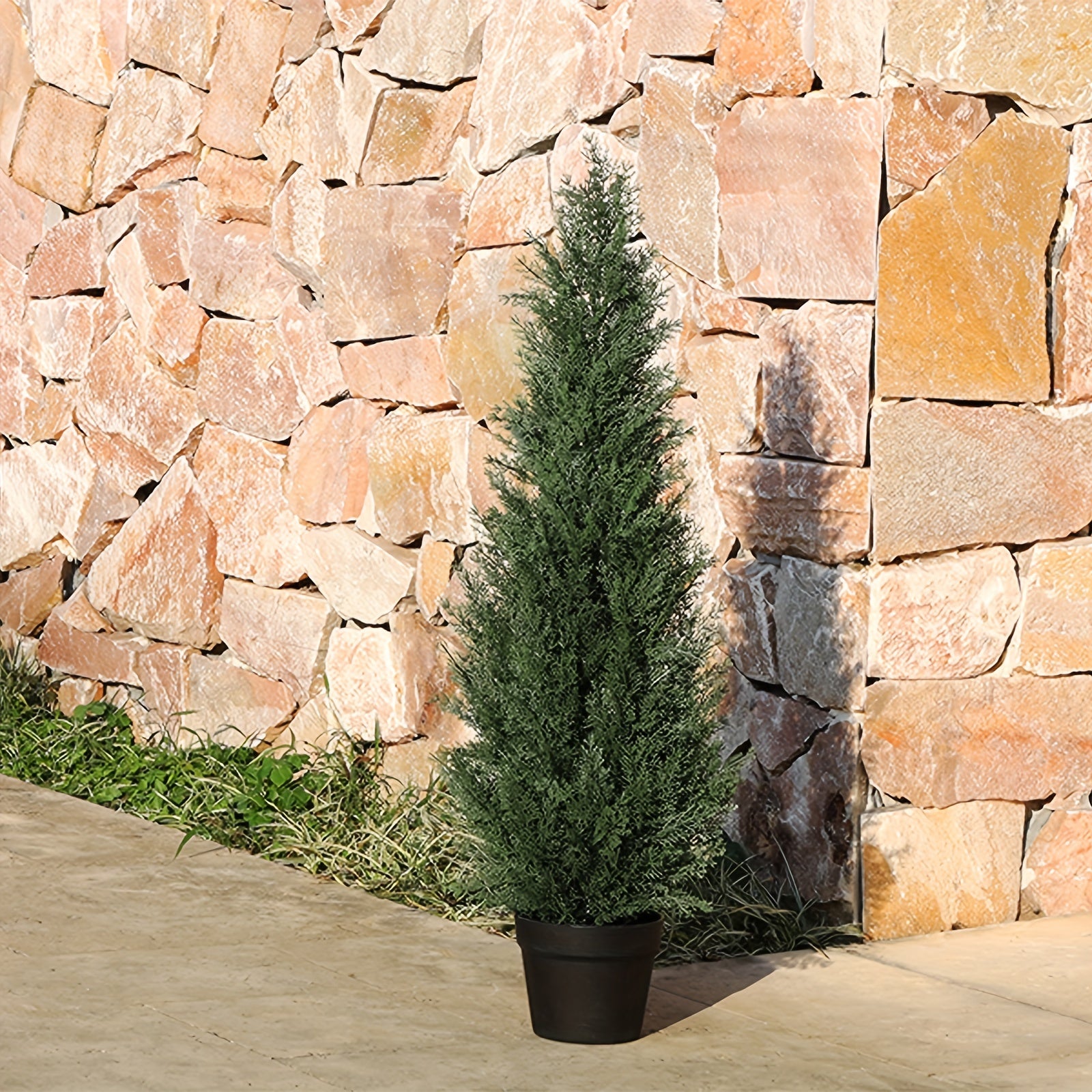 2pcs Artificial Boxwood & Cypress Trees - 3ft/4ft/5ft, Perfect for Home & Office Decor, Indoor/Outdoor Use/cemetery, Faux Greenery with Leaves and Cement-Filled Plastic Pots