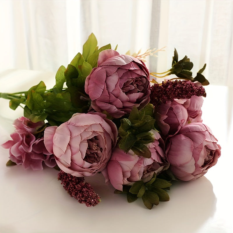 13 Heads of European Style Potted Peony Flowers for Living Room, Home, Dining Table Decoration, Artificial Flowers, Wedding Decoration - Multi-purpose