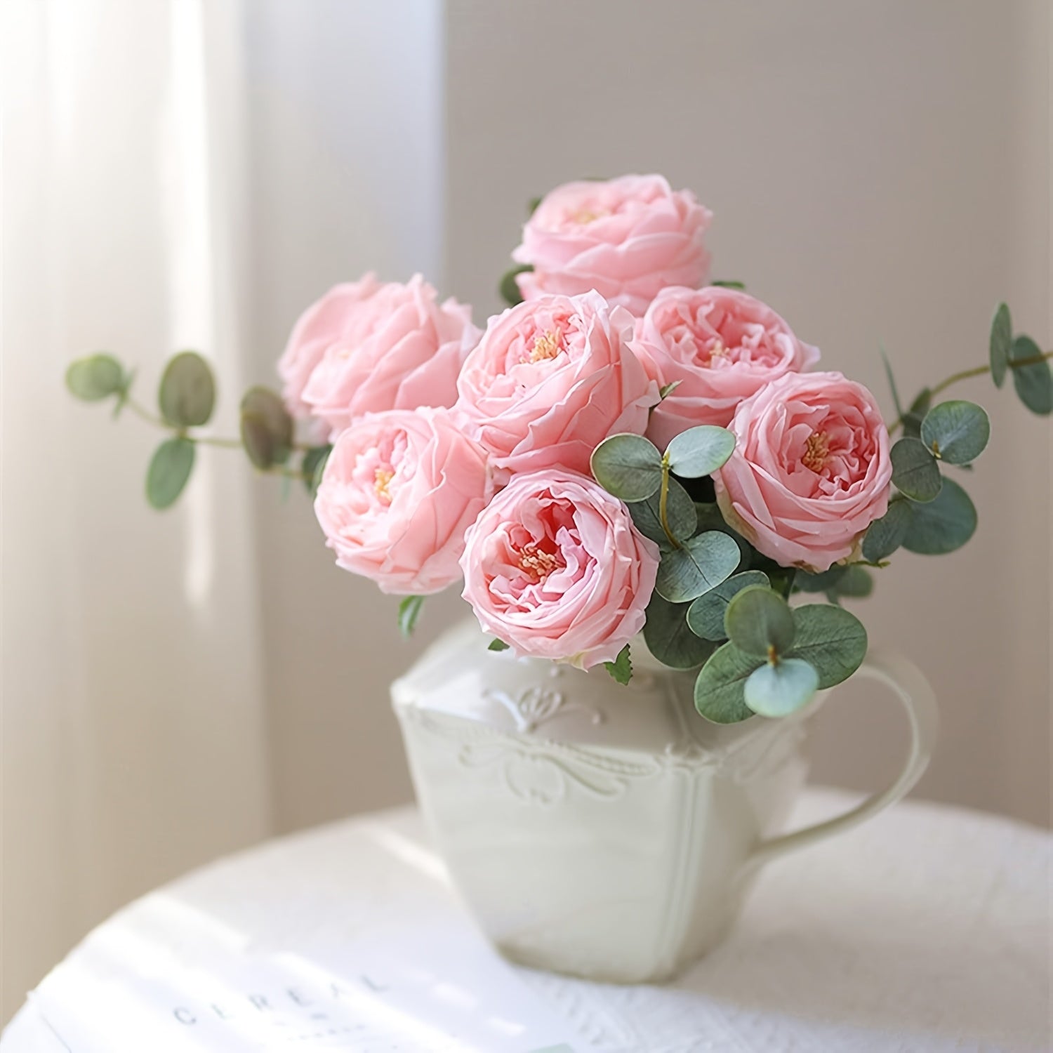 2pcs UKELER Real Touch Latex Pink Austin Roses, Plastic Artificial Flowers for Wedding Bouquet, Home Decor, Tabletop Arrangement, Thanksgiving, Christmas, Easter, Valentine&