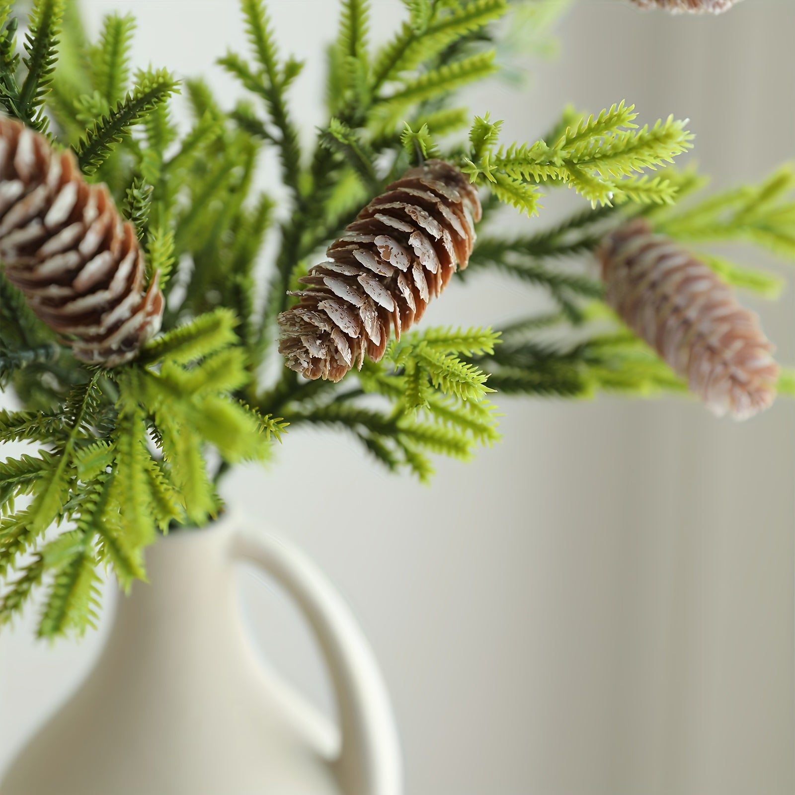 5-Pack Artificial Pine Branches with Pine Cones - Plastic Greenery Bouquet for Home Decor, Festive Tabletop Arrangements for Christmas, Hanukkah, Thanksgiving, Easter & Halloween - No Container or Power Needed