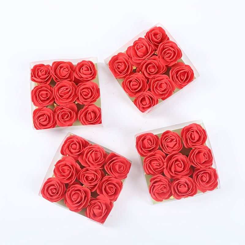 36pcs, Artificial Flower Plastic Rose, Mini Artificial Rose Box, You Will Receive 4 Boxes, A Total of 36 Mini Roses, UV Resistant Artificial Flowers, DIY Decorative Flowers, Valentine&