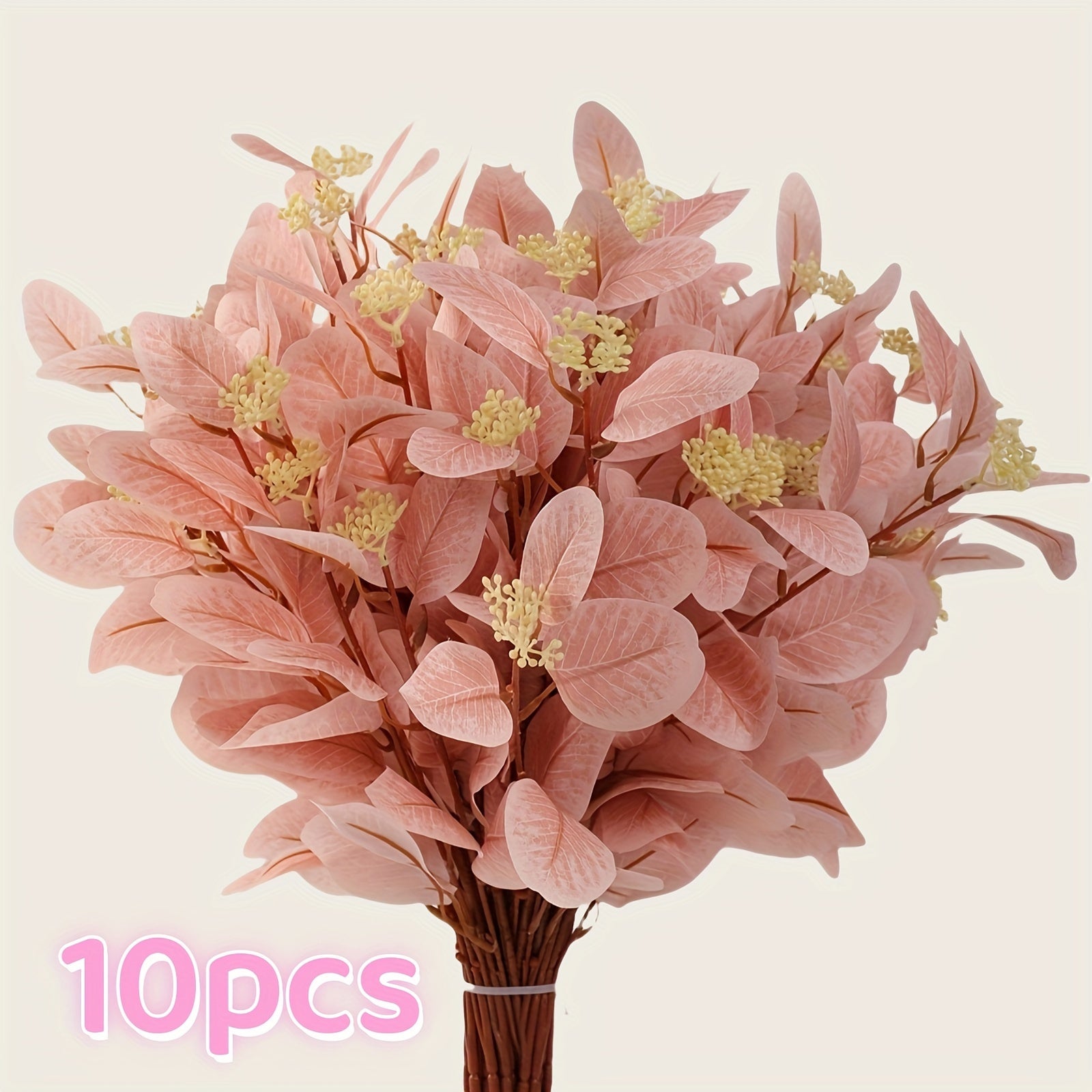 10pcs Pink Artificial Eucalyptus Stems - 20" Faux Greenery with Leaves & Berries for Weddings, Parties, and Home Decor - Perfect for Bouquets, Flower Arrangements, and Holiday Decorations