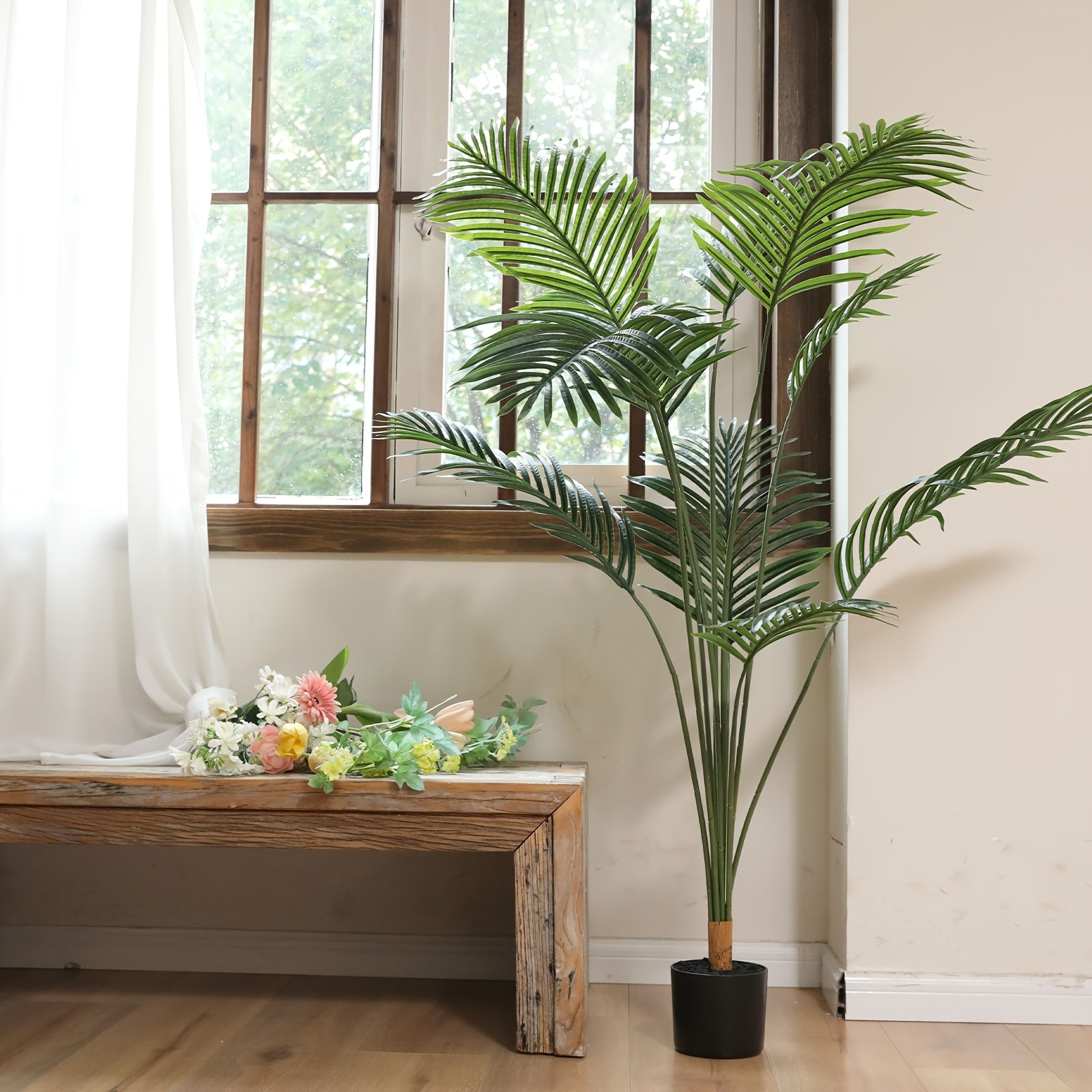 Tropical Areca Palm Artificial Tree with Black Pot - Versatile Faux Greenery for Home, Office, and Outdoor Decor