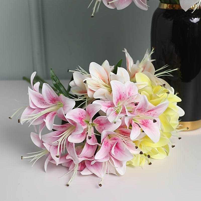 1pc Luxurious Silk Lily Bouquet with 10 Blooms - Perfect for DIY Wedding Decor, Bridal Showers, Easter & Birthday Parties - Durable Faux Floral Arrangement