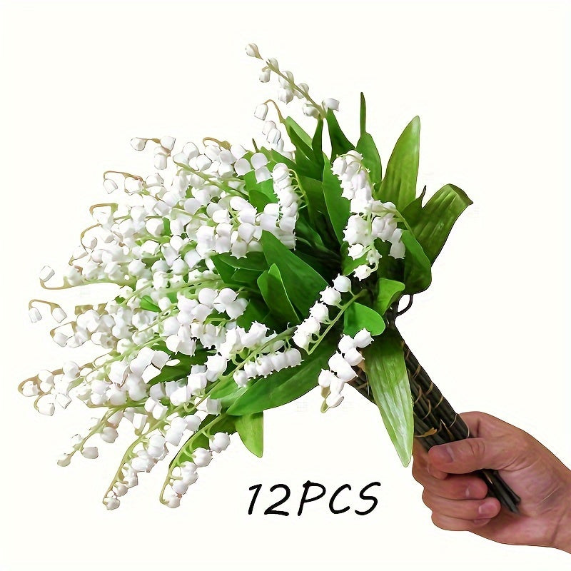 12-Pack Bohemian Style Lily of the Valley Artificial Flowers, Plastic Faux Floral Arrangements for Wedding, Engagement, Home Decor, Perfect for Christmas, Halloween, Thanksgiving, Valentine&