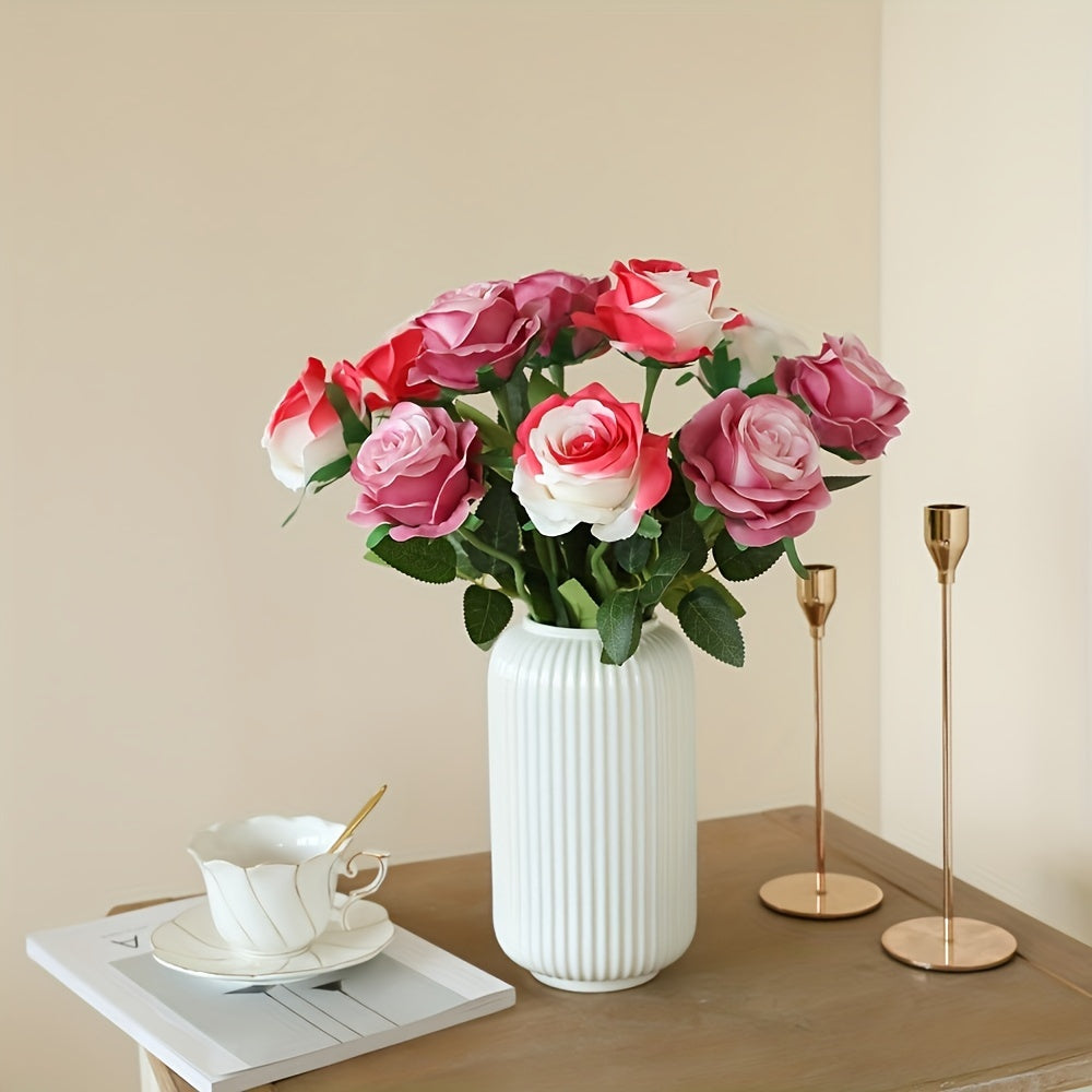5-Pack Artificial Roses - Premium Plastic Silk Rose Flowers for All-Season Home Decor, Tabletop Decorations, and Holidays