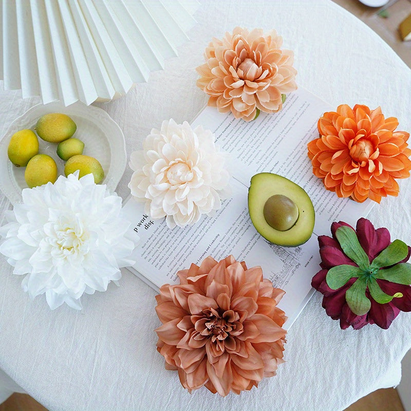 10pcs Artificial Dahlia Flowers, 5in/6in Simulated Flowers Fake Flowers Silk Flowers DIY Handmade Wreath Material Wedding Decoration Father&