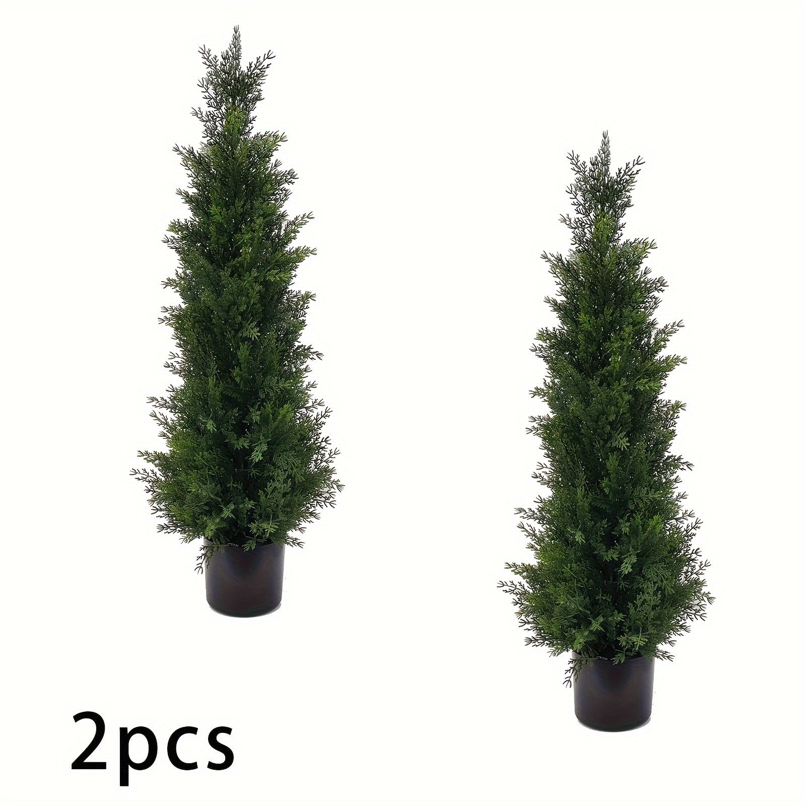 2pcs Artificial Boxwood & Cypress Trees - 3ft/4ft/5ft, Perfect for Home & Office Decor, Indoor/Outdoor Use/cemetery, Faux Greenery with Leaves and Cement-Filled Plastic Pots