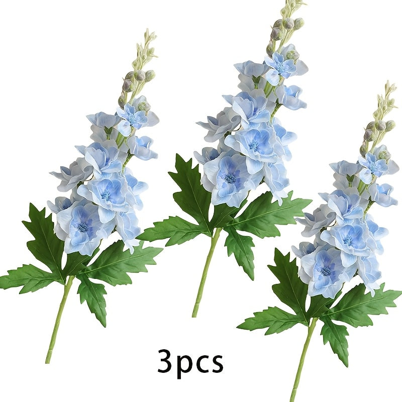 3pcs Fake Flowers Artificial Flowers Silk Flowers Larkspur Artificial Flowers Long Stem Flowers for Tall Vase Home Wedding Party Decor