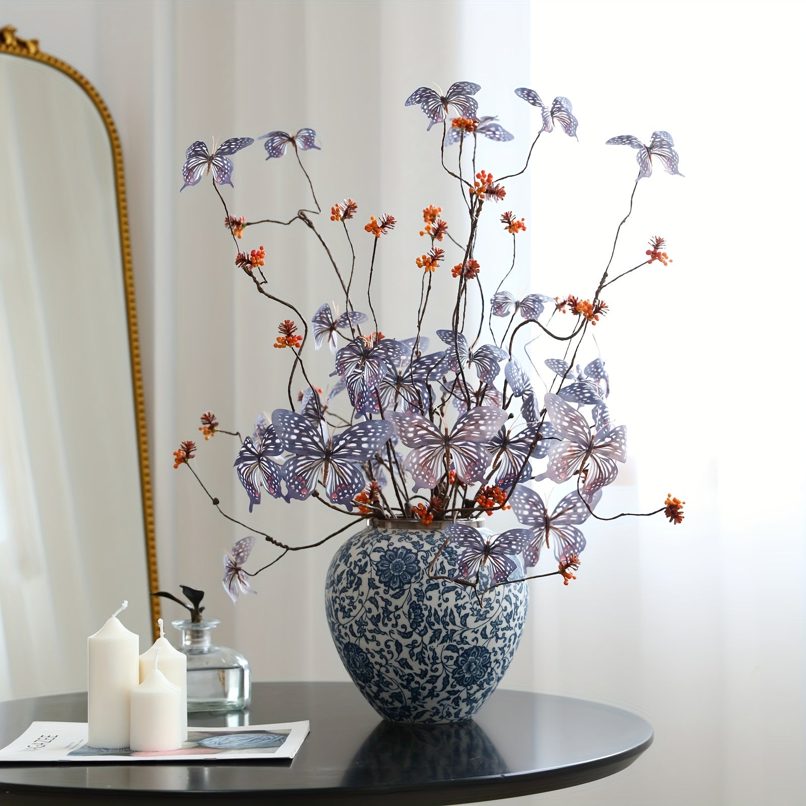 1pc Lifelike Butterfly Flower Arrangement - 5 Blooms, Perfect for DIY Home Decor & Gifts for Weddings, Valentine&
