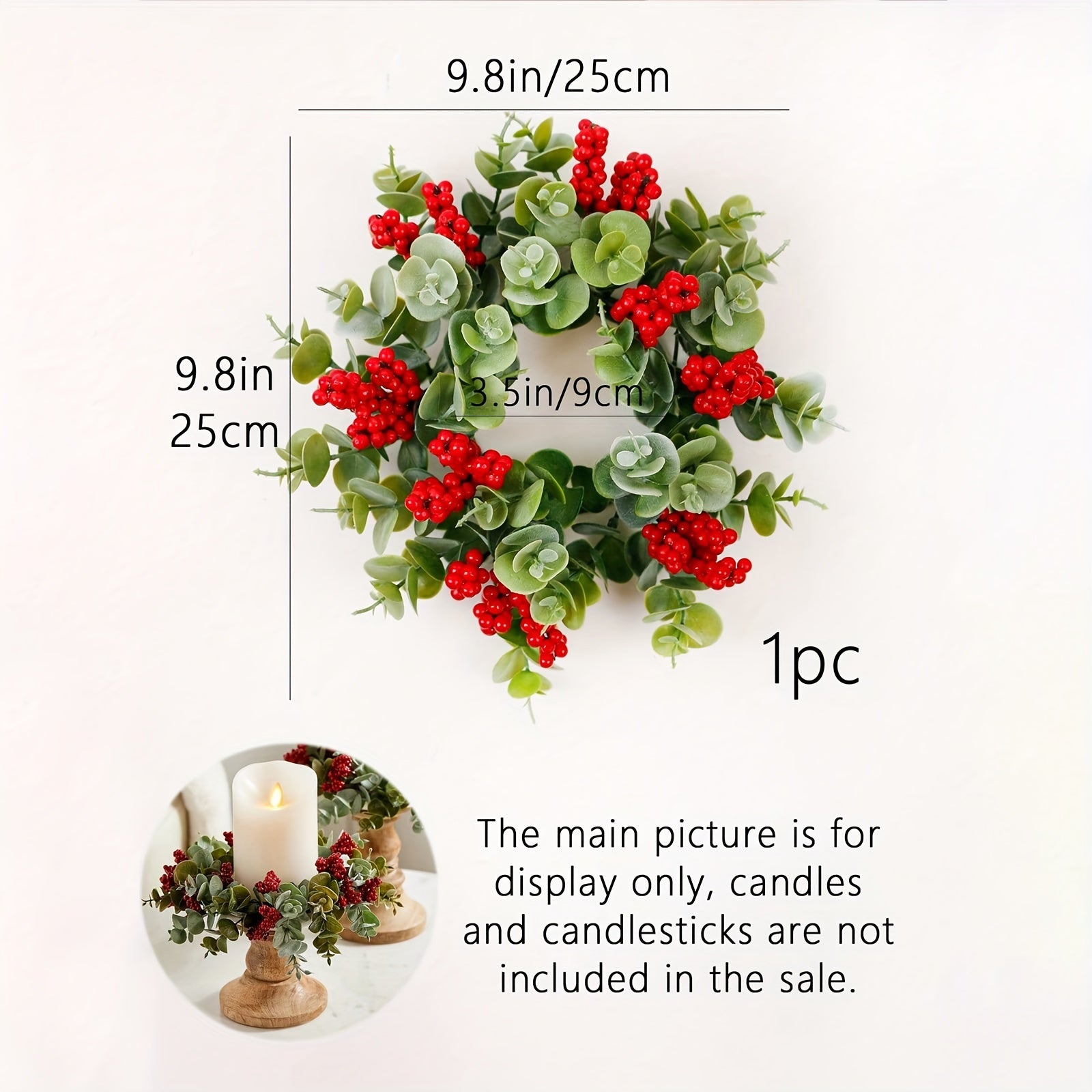 1/2pcs Festive Christmas Candle Holder Wreaths - Red & White Berry Design, Perfect for Holiday Decor, Valentine&