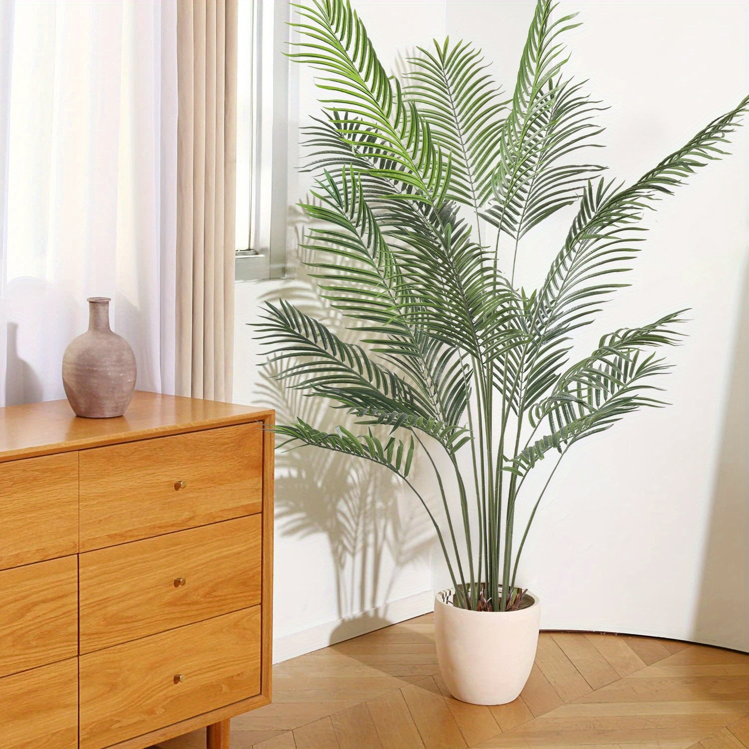 63" Lifelike Artificial Golden Cane Palm Tree Black Pot
